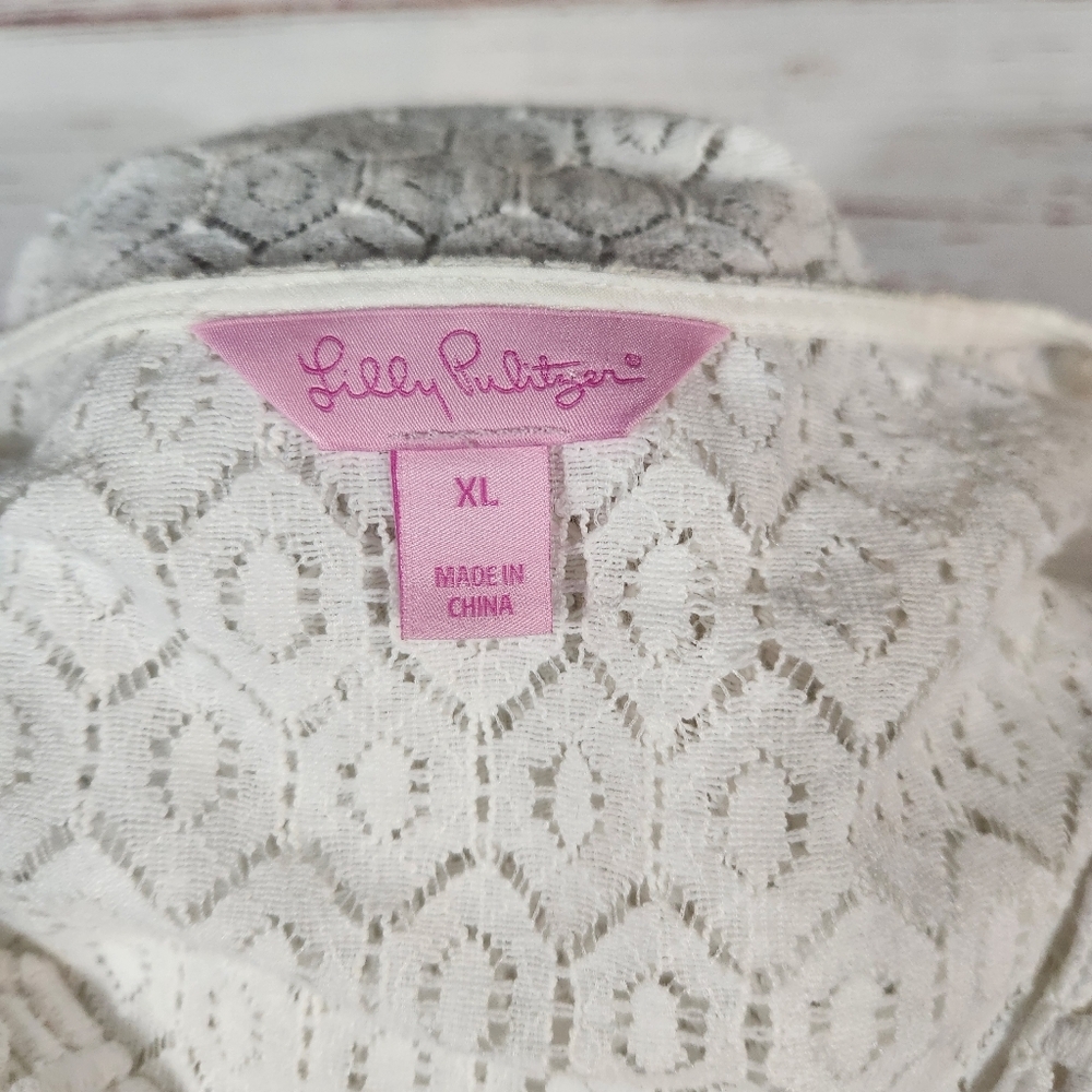 Lilly Pulitzer White Inez Top Geo Diamond Lace Size XL - Picture 7 of 8
